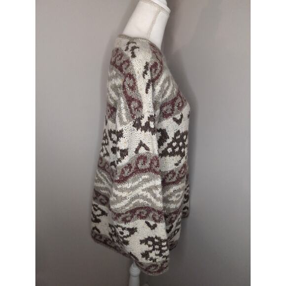 Vtg Express Tricot hand knit southwestern grandpa Aztec oversized sweater Lg - Picture 4 of 8